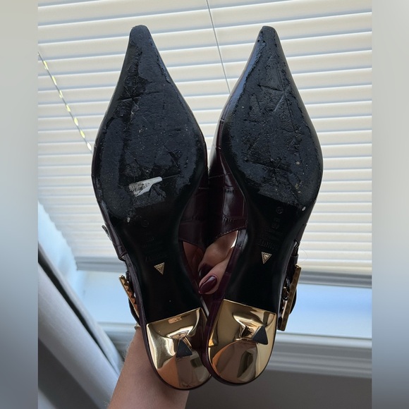 SCHUTZ Burgundy Croc-Embossed Slingback Heels - Picture 9 of 16